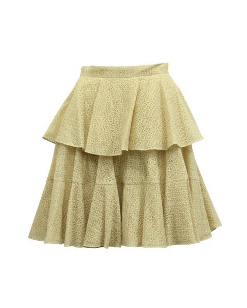 Alexander McQueen Ruffled Lace Tiered Skirt in Cream Cotton 7703706632252