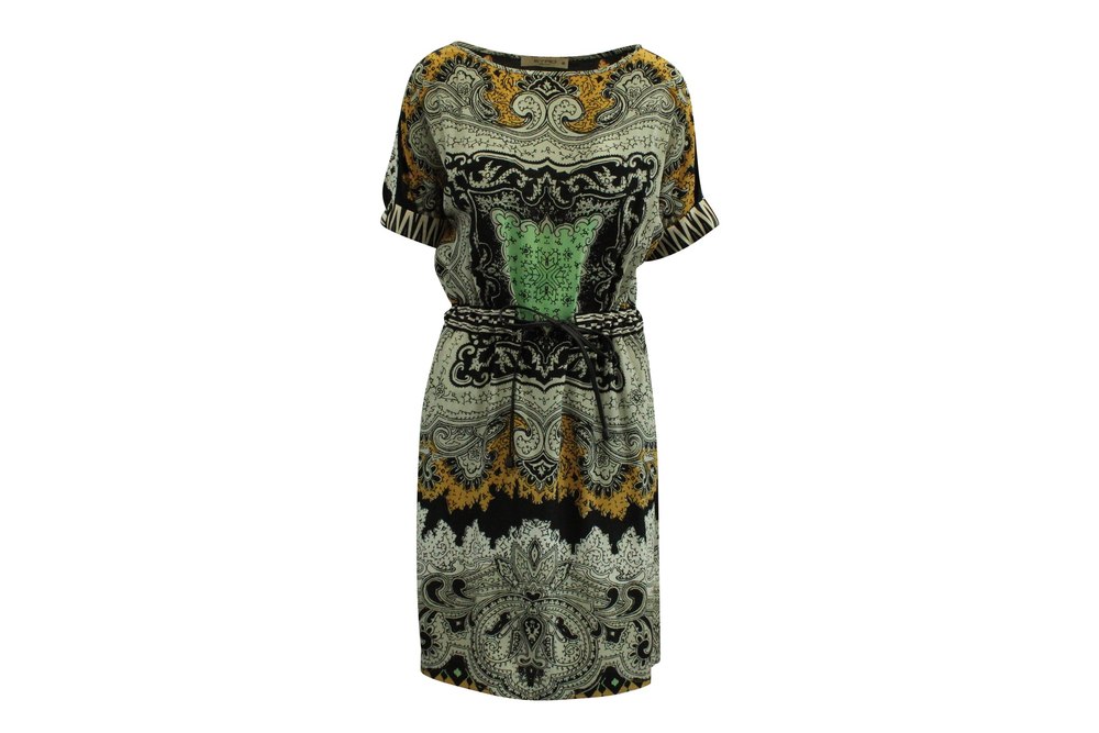 Etro Paisley Print Belted Dress in Multicolor Silk-Satin 7703707025468