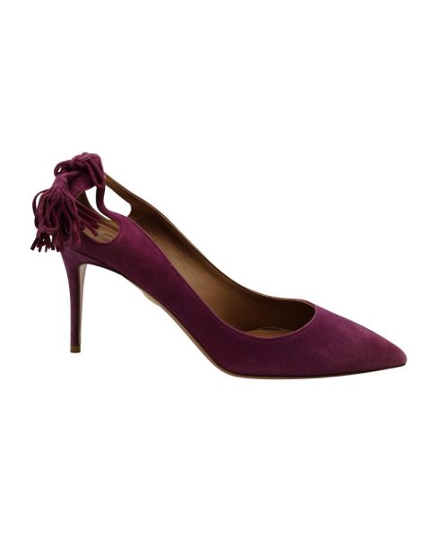 Aquazzura Forever Marilyn Tassel Pumps in Purple Suede 7703707058236