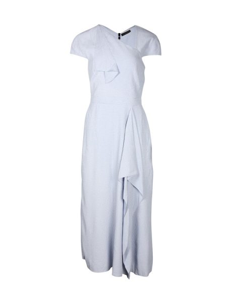 Roland Mouret Elliot Draped Cloqué Midi Dress in Light Blue Viscose 7703706763324