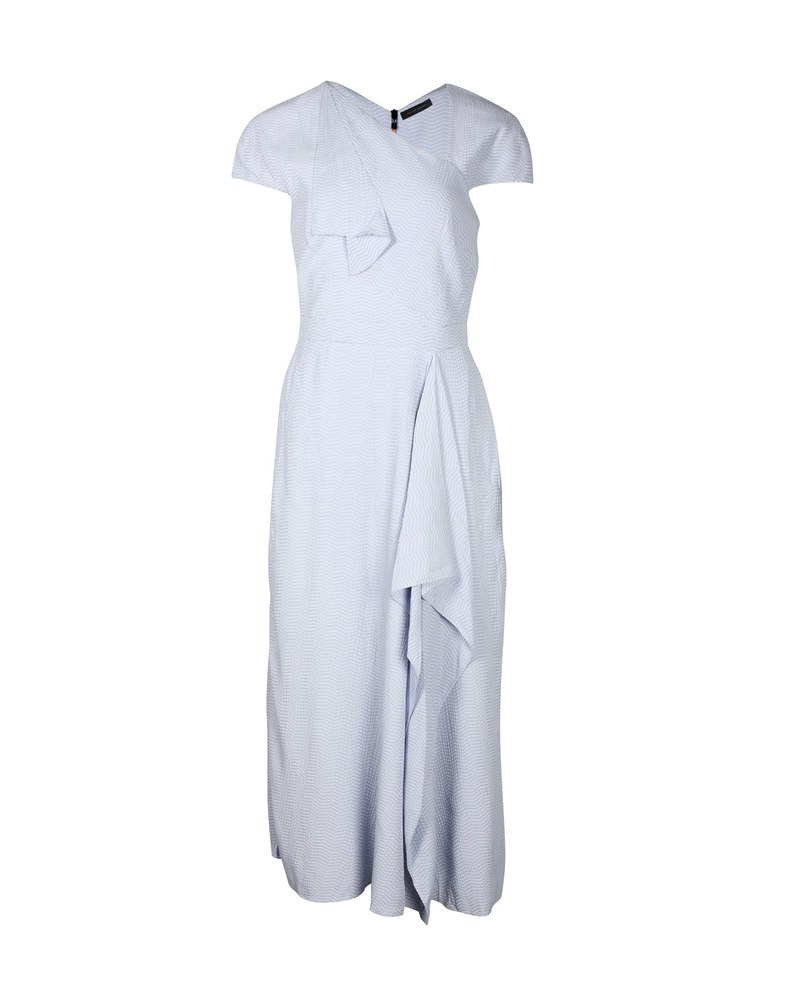Roland Mouret Elliot Draped Cloqué Midi Dress in Light Blue Viscose 7703706763324