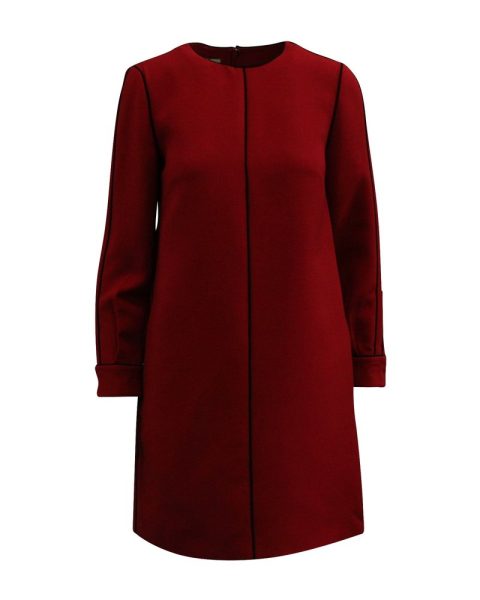 Valentino Long Sleeves Shift Dress in Red Wool blend 7703707484220