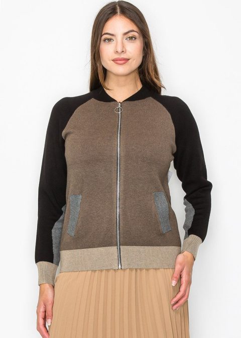Color-Block Taupe Knit Jacket 7833031508028