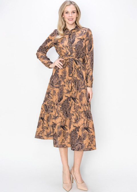 Sketch Floral Rust Midi Dress 7833054117948
