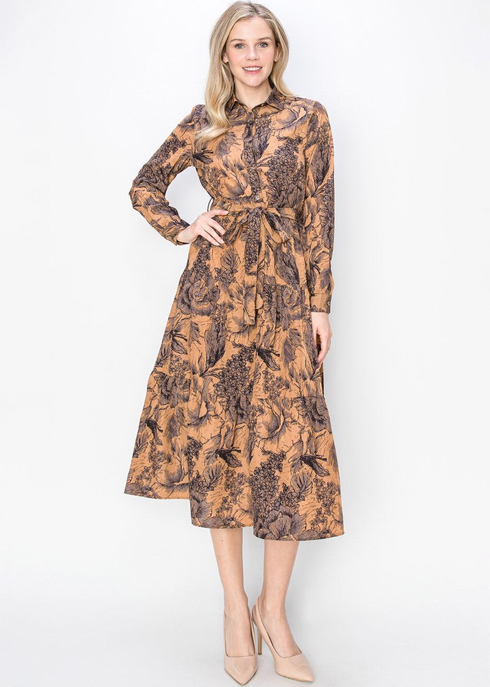 Sketch Floral Rust Midi Dress 7833054117948
