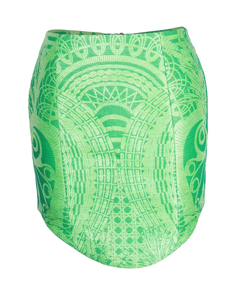 Balmain Jacquard Mini Pencil Skirt in Green Polyamide 7703708074044