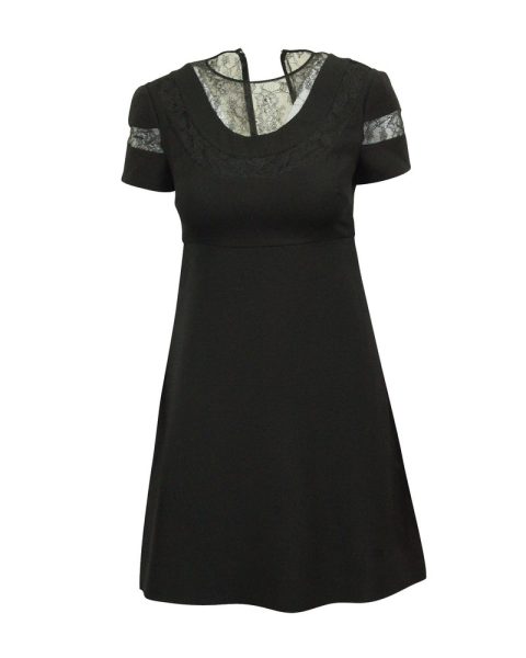 Valentino Chantilly Lace Paneled Cocktail Dress in Black Wool 7703707615292