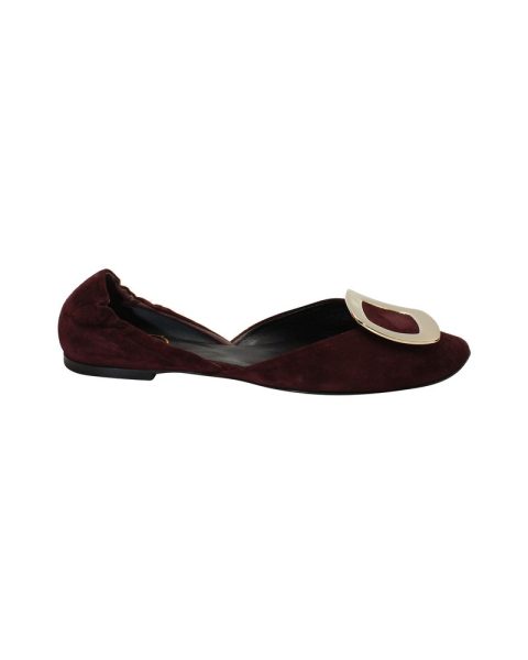 Roger Vivier Chips Scrunch D’Orsay Flats in Burgundy Suede 7703708336188