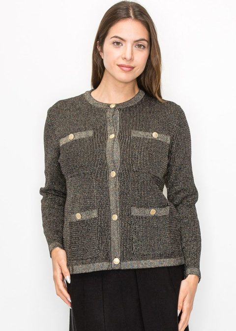 Elegant Gold Cardigan with Front Pockets 7833050480700