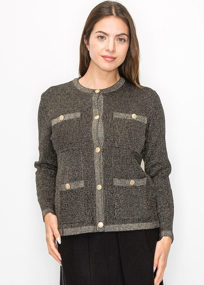 Elegant Gold Cardigan with Front Pockets 7833050480700