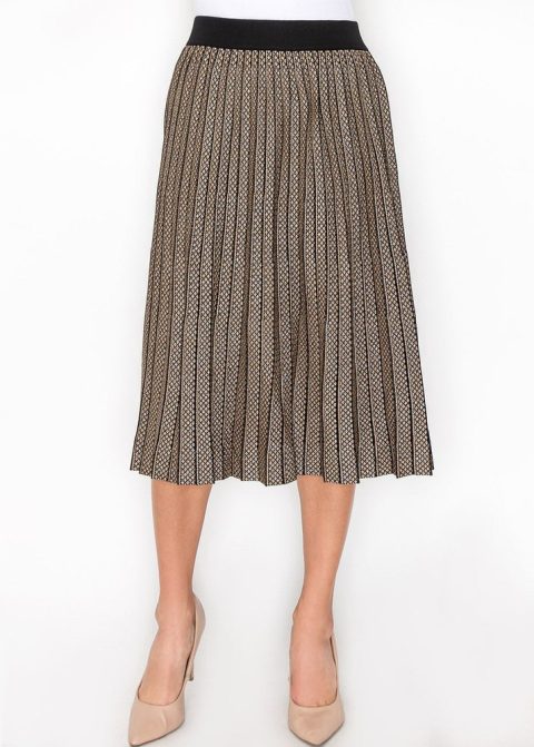 Gold and Black Pleated A-Line Skirt 7833061883964