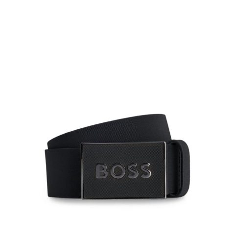 Plaque-buckle belt in Italian leather
