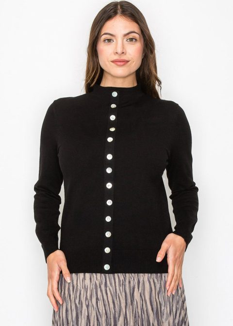 Black Sweater with Elegant Button Trim 7833072402492