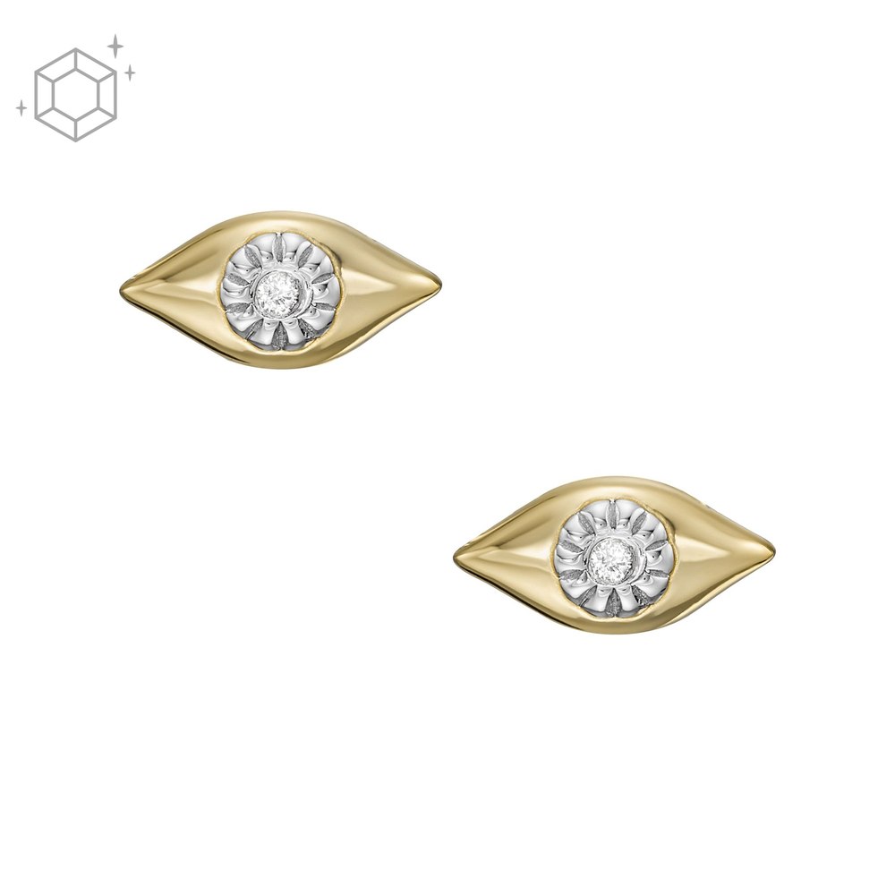 Fossil Women’s Evil Eye 14K Gold-Plated Clear Laboratory Grown Diamond Stud Earrings