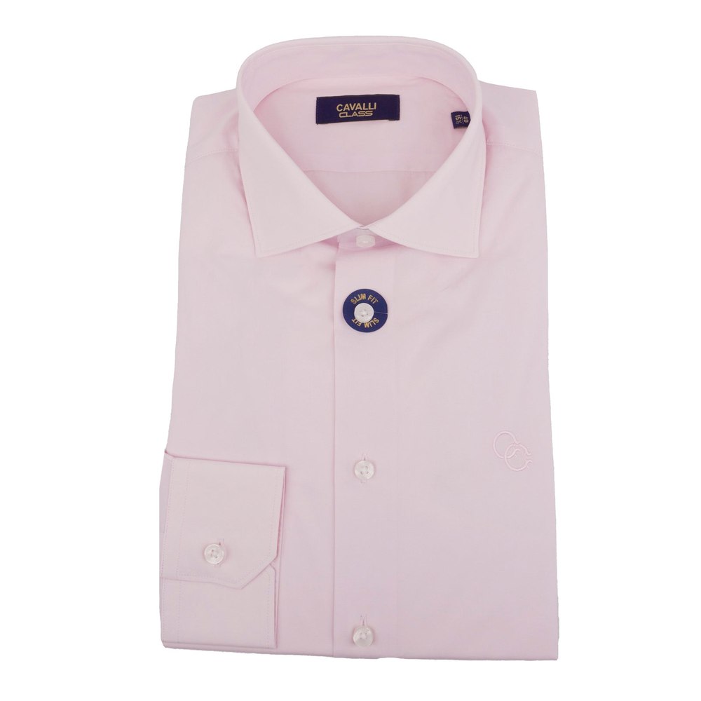 Cavalli Class Mens Pink Dress Shirts Long Sleeve With Emb 7805805297724