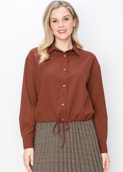 Rust-Colored Shirt with Drawstring 7833097142332