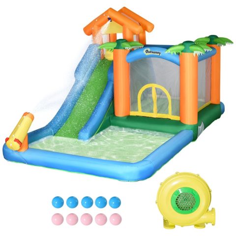Streamdale 6-in-1 Tropical Inflatable Water Slide Summer Theme Jumping Castle Includes Floating Ball Slide Trampoline Pool Cannon Climbing Wall with Carry Bag 7833083379772