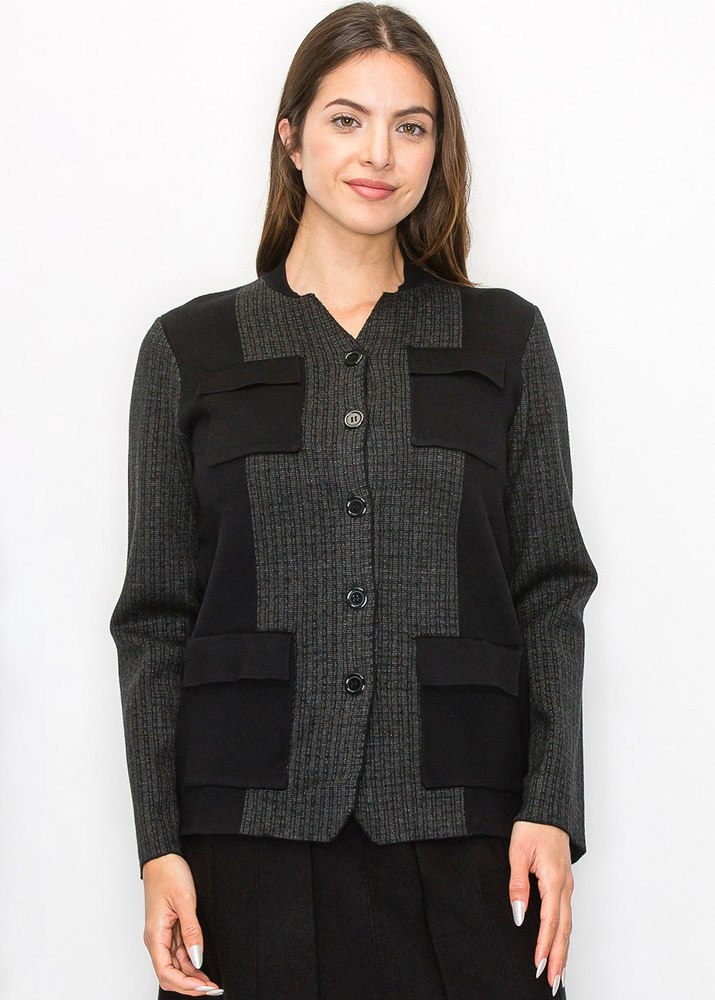 Grey Knit Cardigan with Modern Pocket Details 7833081118780