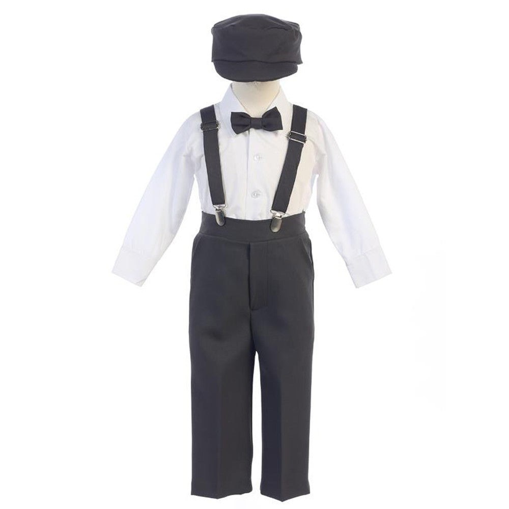 Little Boys Charcoal Adjustable Clip-On Suspender Pants Hat Set 2T-7