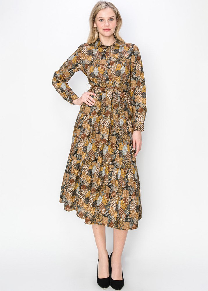 Harvest Patchwork Belted Dress 7833115099196