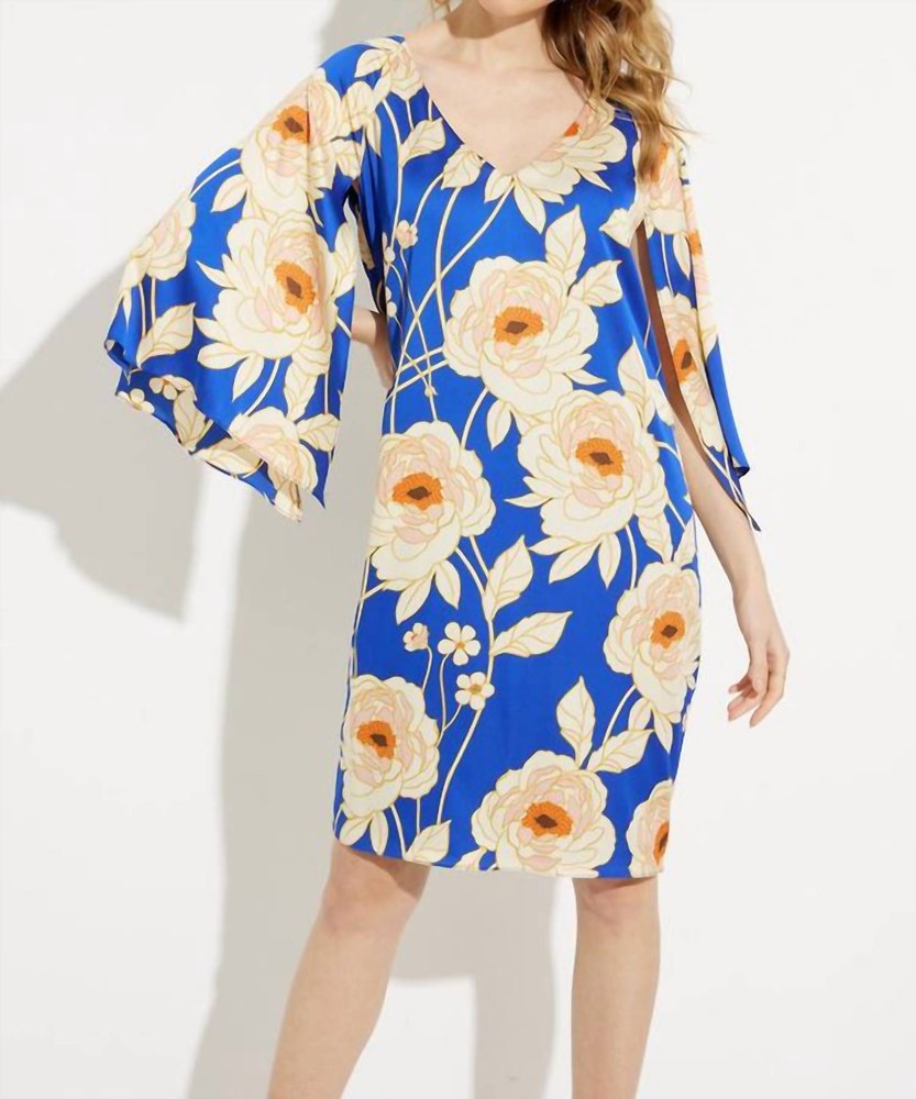 Floral V-Neck Dress In Royal Sapphire Multi