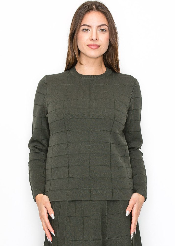 Olive Grid Knit Sweater 7833136431164