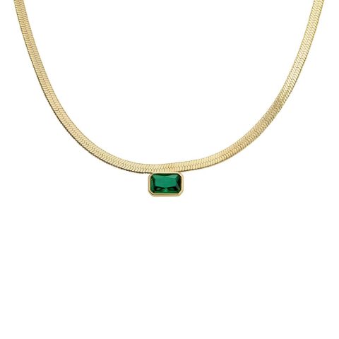 Fossil Women’s Evergreen Gems Emerald Green Crystal Chain Necklace 7805810573372
