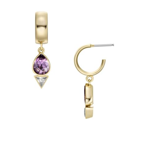 Fossil Women’s Ear Party Amethyst Purple and Clear Crystal Hoop Earrings 7805811490876