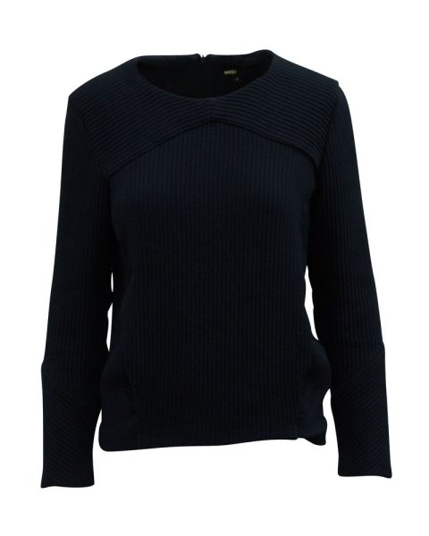 Maje Ribbed Long Sleeve Top with Pockets in Navy Blue Cotton 7833141608508