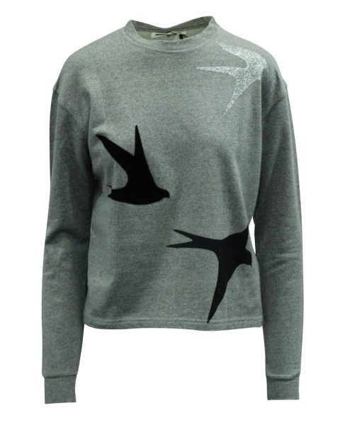 McQ Alexander McQueen Bird Print Classic Sweatshirt in Grey Cotton 7833141641276
