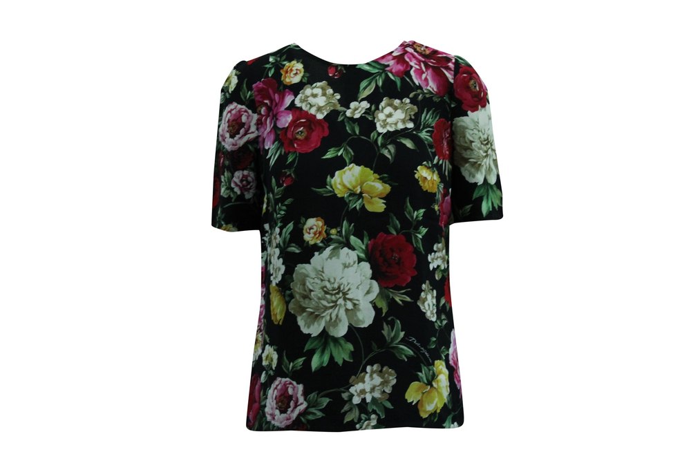 Dolce & Gabbana Floral Print Top in Black Viscose 7833141903420