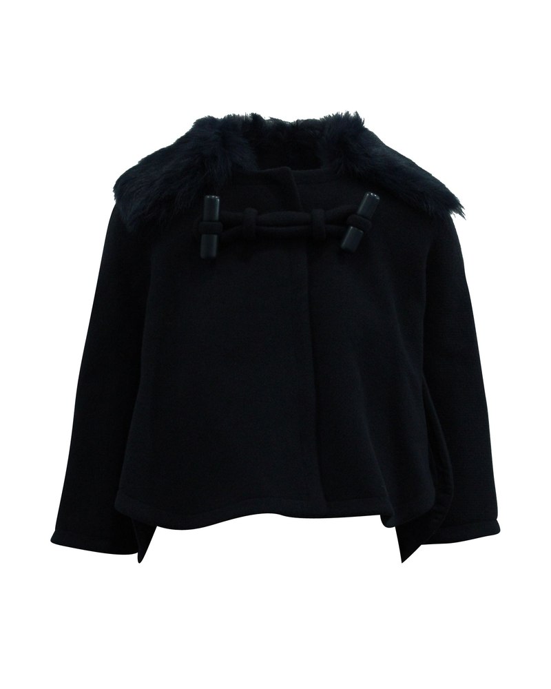 Chloe Short Coat with Fur Collar in Navy Blue Wool 7833142362172