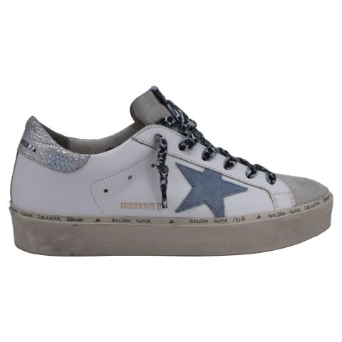 Golden Goose Hi Star with Glitter Heel Tab Low-Top Sneakers in White Leather 7833142460476