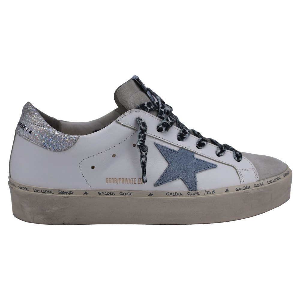 Golden Goose Hi Star with Glitter Heel Tab Low-Top Sneakers in White Leather 7833142460476