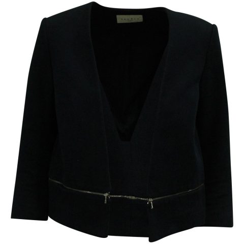 Sandro Paris Elbow-length Sleeves Zipper-trim Jacket in Black Wool 7833144098876