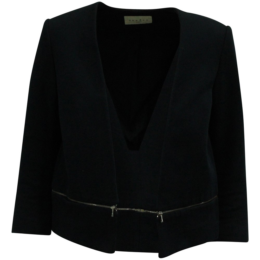 Sandro Paris Elbow-length Sleeves Zipper-trim Jacket in Black Wool 7833144098876