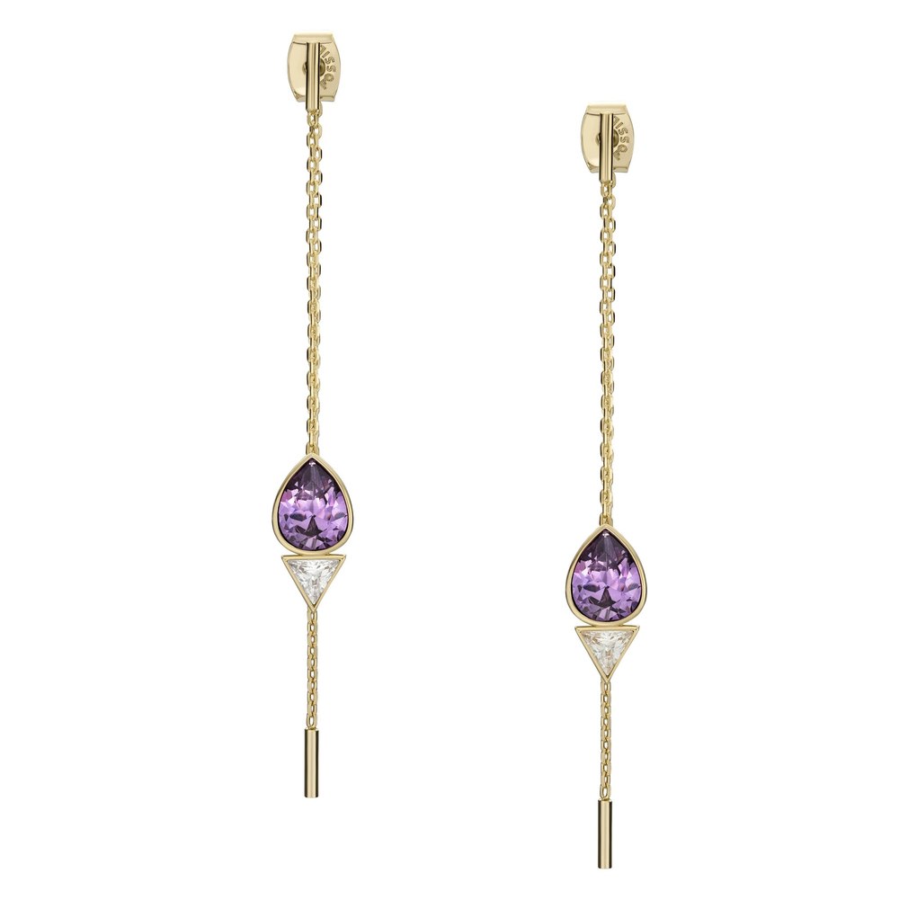 Fossil Women’s Ear Party Amethyst Purple and Clear Crystal Drop Earrings 7805813162044