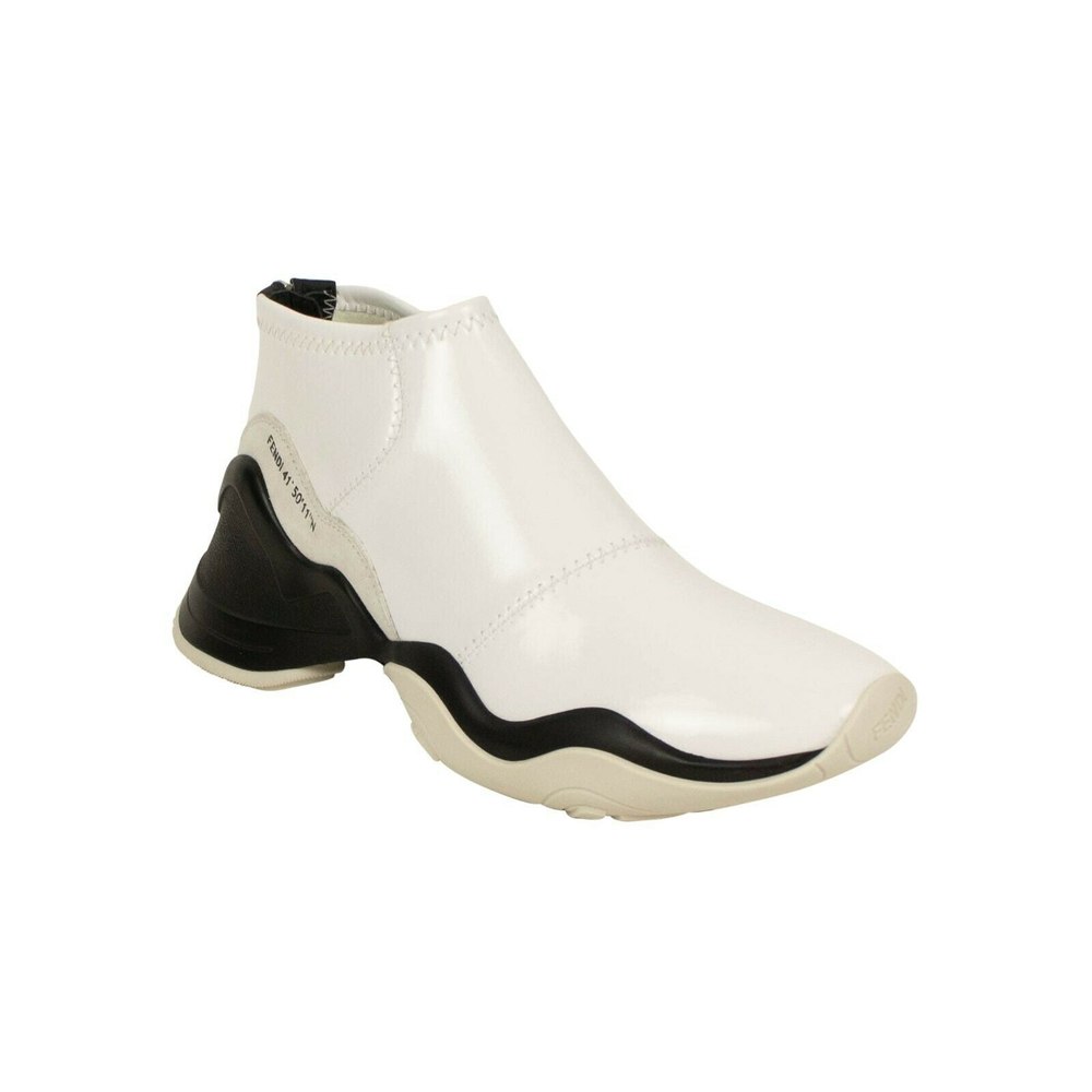 Fendi Glossy Neoprene Mid-Top Sneakers Shoes – White