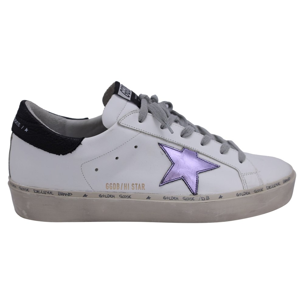 Golden Goose Hi Star with Metallic Star Low-Top Sneakers in White Leather 7833145212988