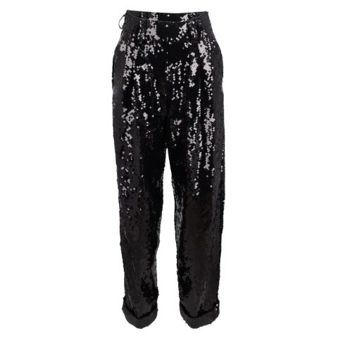 Balmain High-Waisted Sequin Detail Straight-Leg Pants in Black Polyester 7833146064956