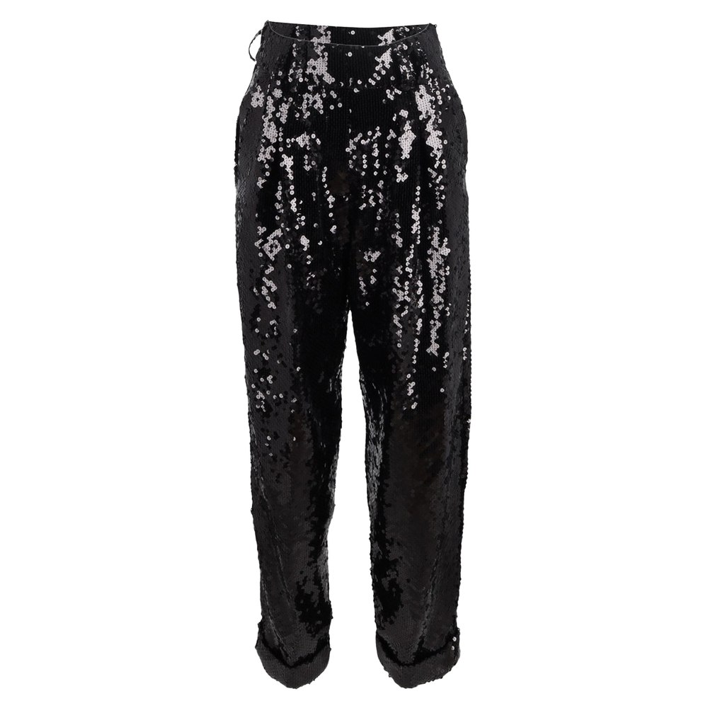 Balmain High-Waisted Sequin Detail Straight-Leg Pants in Black Polyester 7833146064956