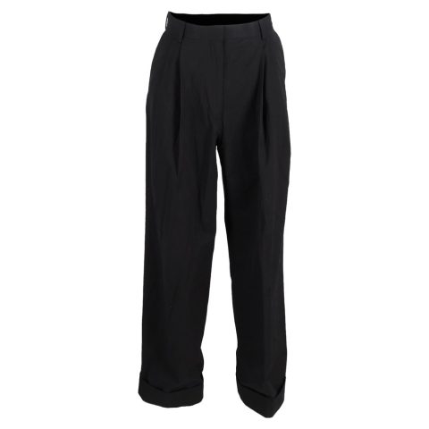 Dries Van Noten Pleated High-Waist Wide-Leg Trousers in Black Wool 7833145606204