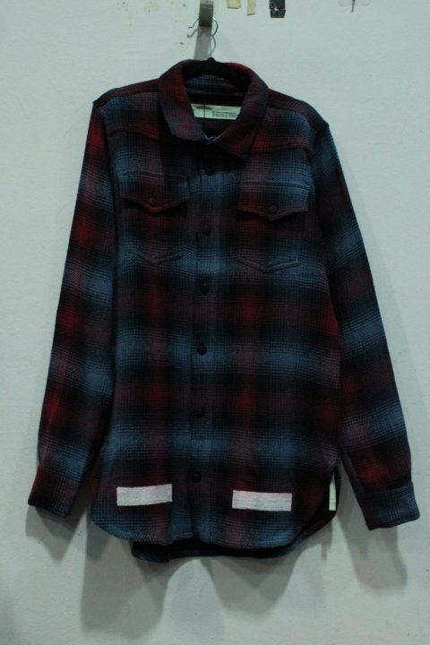 Off-White Arrow Print Check Shirt in Blue and Red Cotton 7833147015228