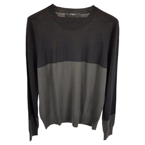 Givenchy Two-Toned Crewneck Sweater in Black and Grey Wool 7833147080764