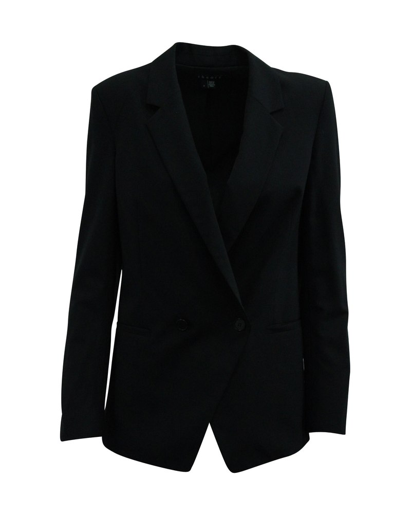 Theory Double-Breasted Blazer in Black Wool 7833147703356