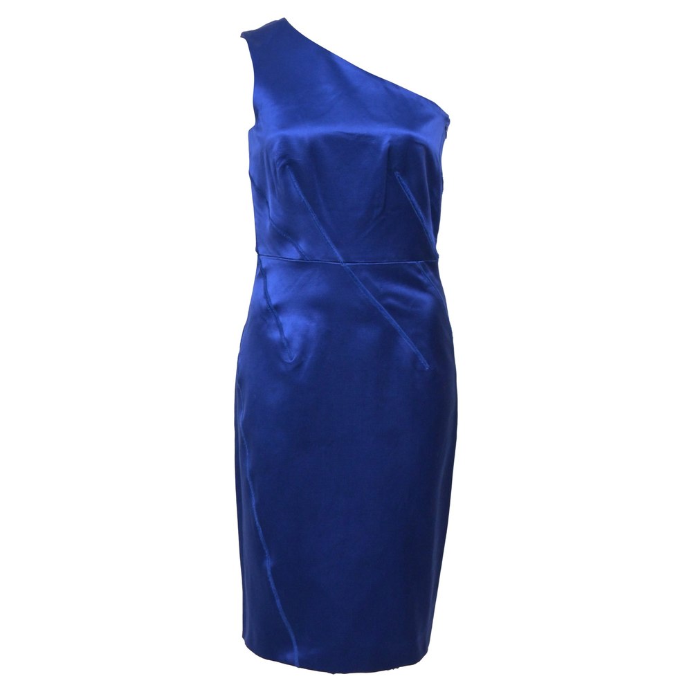 Michael Kors Mini Scratch Effect One-Shoulder Dress in Blue Satin 7833148162108