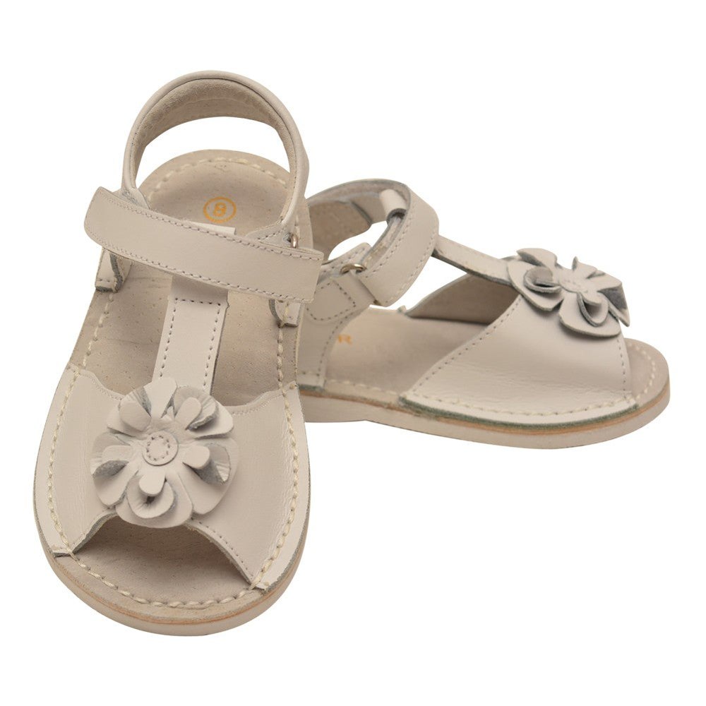 Little Girls White Curly Flower Adorned Leather Sandals 11-12 Kids