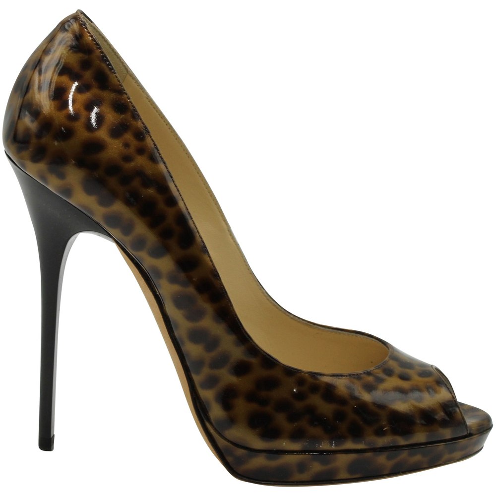 Jimmy Choo Animal Print Peep Toe Platform Heels in Multicolor Patent Leather 7833150423100