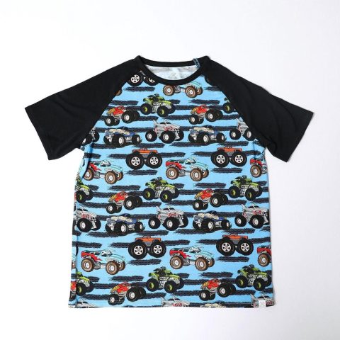 Kids Monster Truck Bamboo Tee In Blue/multi