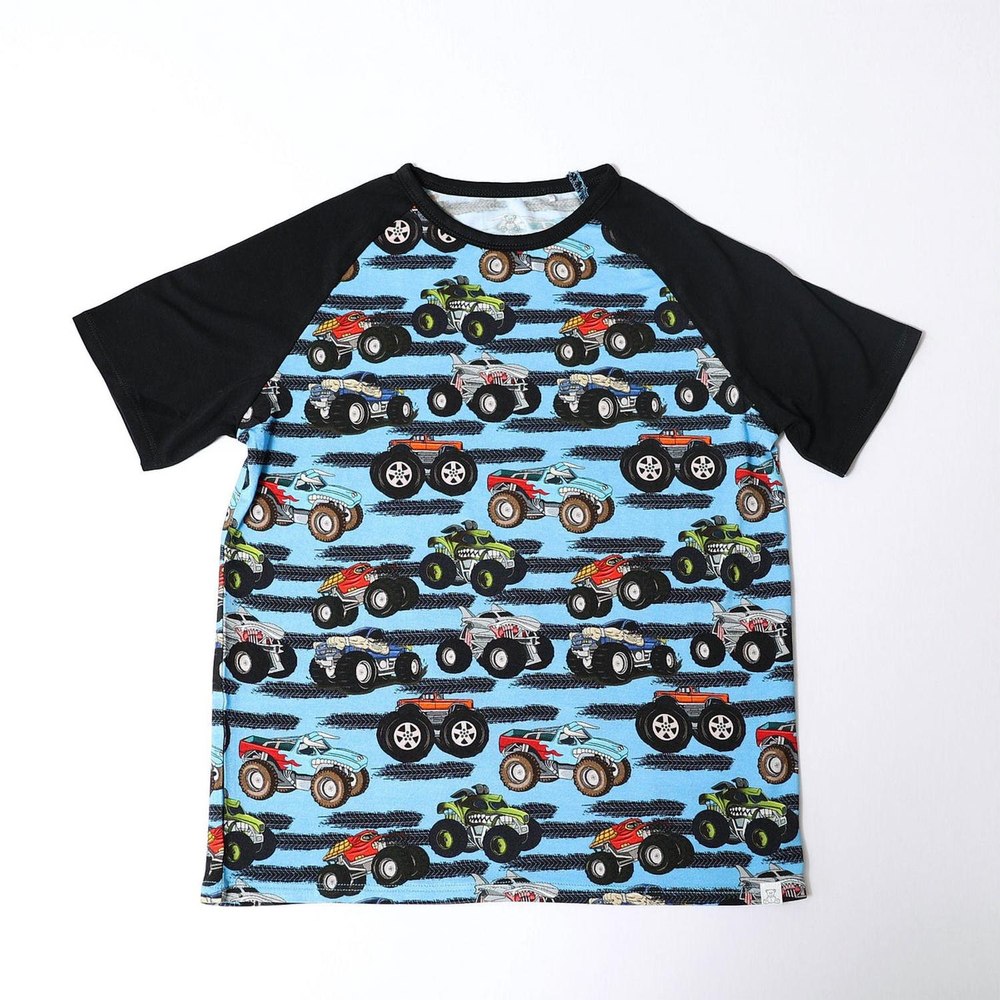 Kids Monster Truck Bamboo Tee In Blue/multi